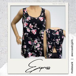 Express Black & Floral Split Back Tank